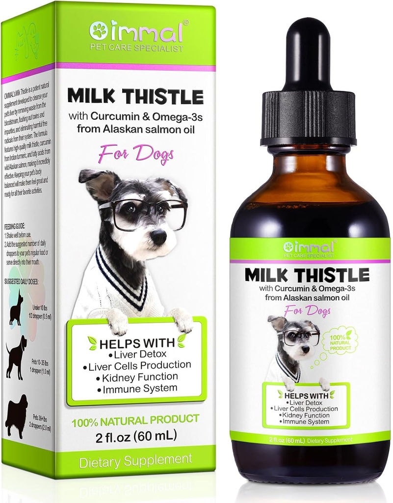 Ostrze mleczne dla psów, Dog Liver Support Drops - Dog Milk Thistle pomaga Dog Liver Detox, Suplement dla zwierząt traktuje z oleju łososiowego, Curcumin C3 Complex i Omega 3 EPA & DHA, Bacon Flavor - 2 fl.oz