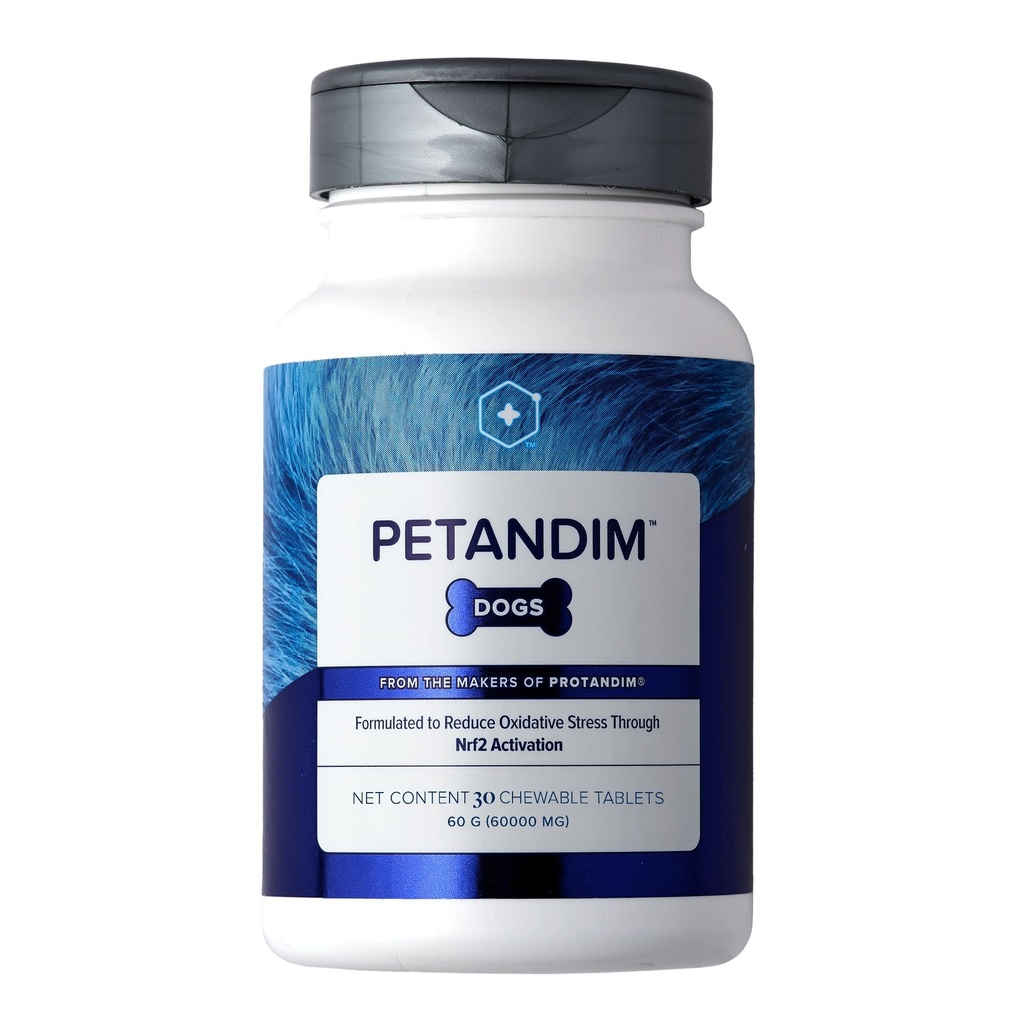 Petandim Dog Vitamin (30 tabletek do rozgryzania i żucia), Przeciwutleniacze Redukcja stresu oksydacyjnego, Suplement wspólny dla psów, skóry i coat suplement, Omega-3 & Kolagen dla psów, Kurczak + Bacon Flavor