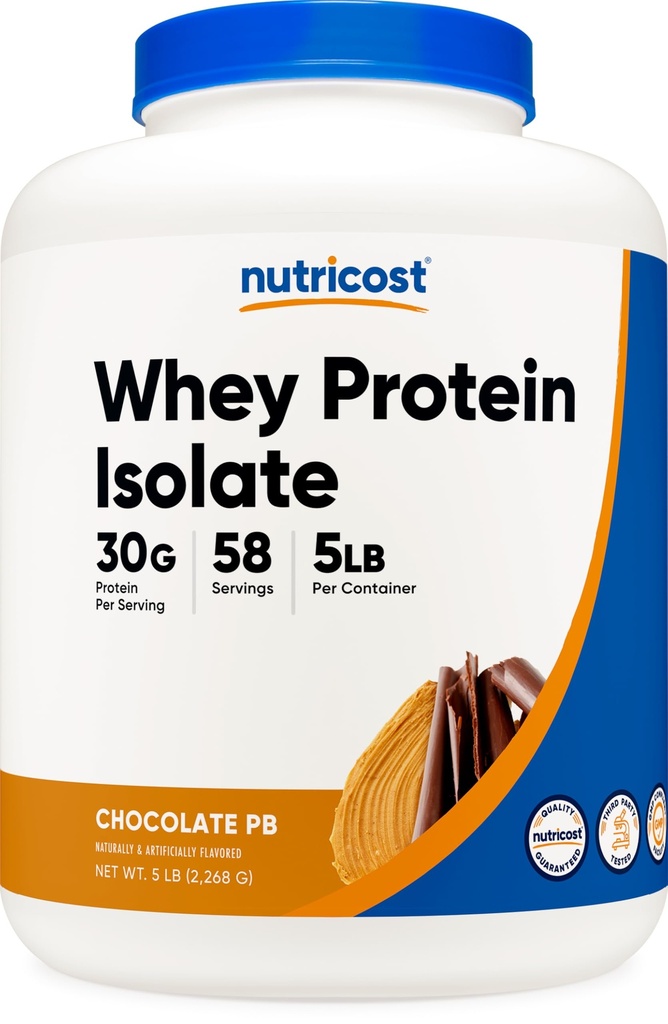 Nutricost Izolat białka serwatki (Czekoladowe masło orzechowe, 5 funtów) Proszek białka