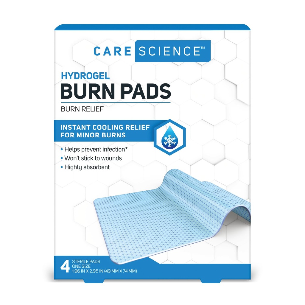 Care Science Hydrogel Steryl Burn Dressing Bands for Burn Relief, 4 ct Relief 124; Natychmiastowa ulga chłodzenia dla drobnych oparzeń i ran