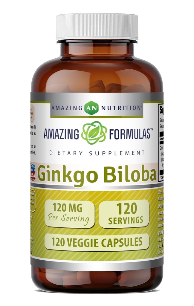 Amazing Formulas Ginkgo Biloba 120 Mg Suplement 120 Kapsuły 124; Standardowy do zawartości 24% Ginkgo Flavone Glikozydy 124; Non-GMO Biloba 124; Gluten Free 124; Made in USA