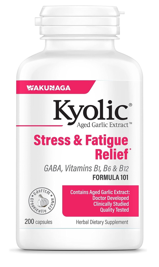 Kyolic Aged Garlic Extract Formula 101, Stres i Zmęczenie Relief, 200 Kapsułki.