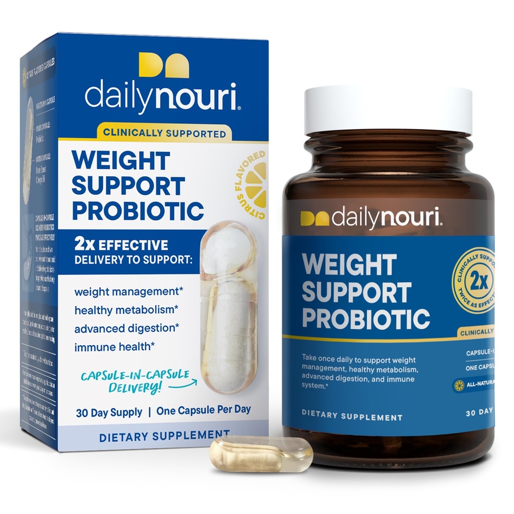Codzienne Neuri Weight Support Probiotic dla kobiet i mężczyzn 124; Wspomaga zdrowe zarządzanie wagą, Metabolizm, Przeżywanie i Gut Zdrowie 124; 3 Klinicznie badane cieśniny + Vegan Omega Oil 124; 30- Day Supply