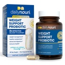 Codzienne Neuri Weight Support Probiotic dla kobiet i mężczyzn 124; Wspomaga zdrowe zarządzanie wagą, Metabolizm, Przeżywanie i Gut Zdrowie 124; 3 Klinicznie badane cieśniny + Vegan Omega Oil 124; 30- Day Supply