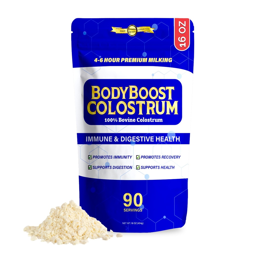 BodyBoost Premium Colostrum Whole, 100% Bovine Colostrum Powder, Immune Booster Suplement z Immunoglobuliną i Lactoferryną, Trawa Fed Colostrum Powder, Gut Health, Diverse Intake, 16 oz