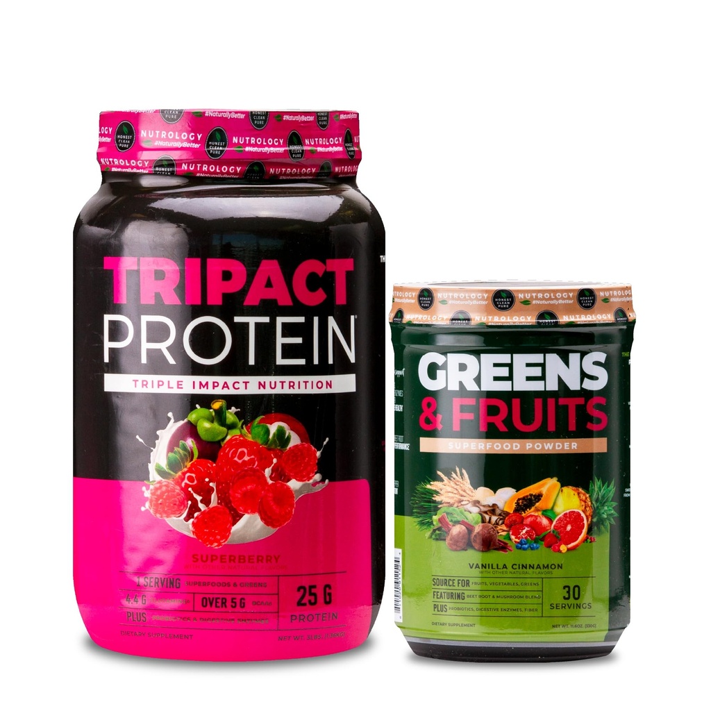 Nutrologia TRIPACT Białko w proszku, 7- in-1 Mieszany shake zastępczy, Superberry (40 Servings) Zielenina i owoce Powder- Natural Sourced Superfood, Vanilla Cynamon (30 Servings)