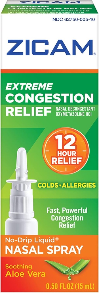 Zicam Extreme Congestion Relief No- Drip Liquid Nasal Spray z kojący Aloe Vera, 0,5 unce (Opakowanie po 2)