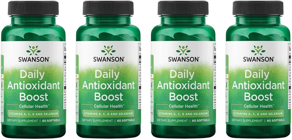 Swanson Vitamin Daily Antioksydant Boost - Promotes Cellular Health & Immune Support - Wsparcie Natural Defensive Nourification - (60 Softgels) 4 Pack