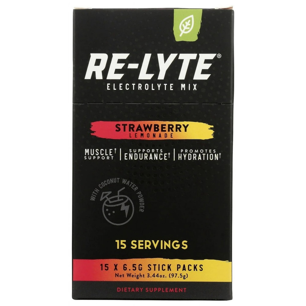 RELYTE Re- Lyte Electrolyte Drink Mix Truskawka Lemoniada 15 Servings Pakiety 3.44 oz.