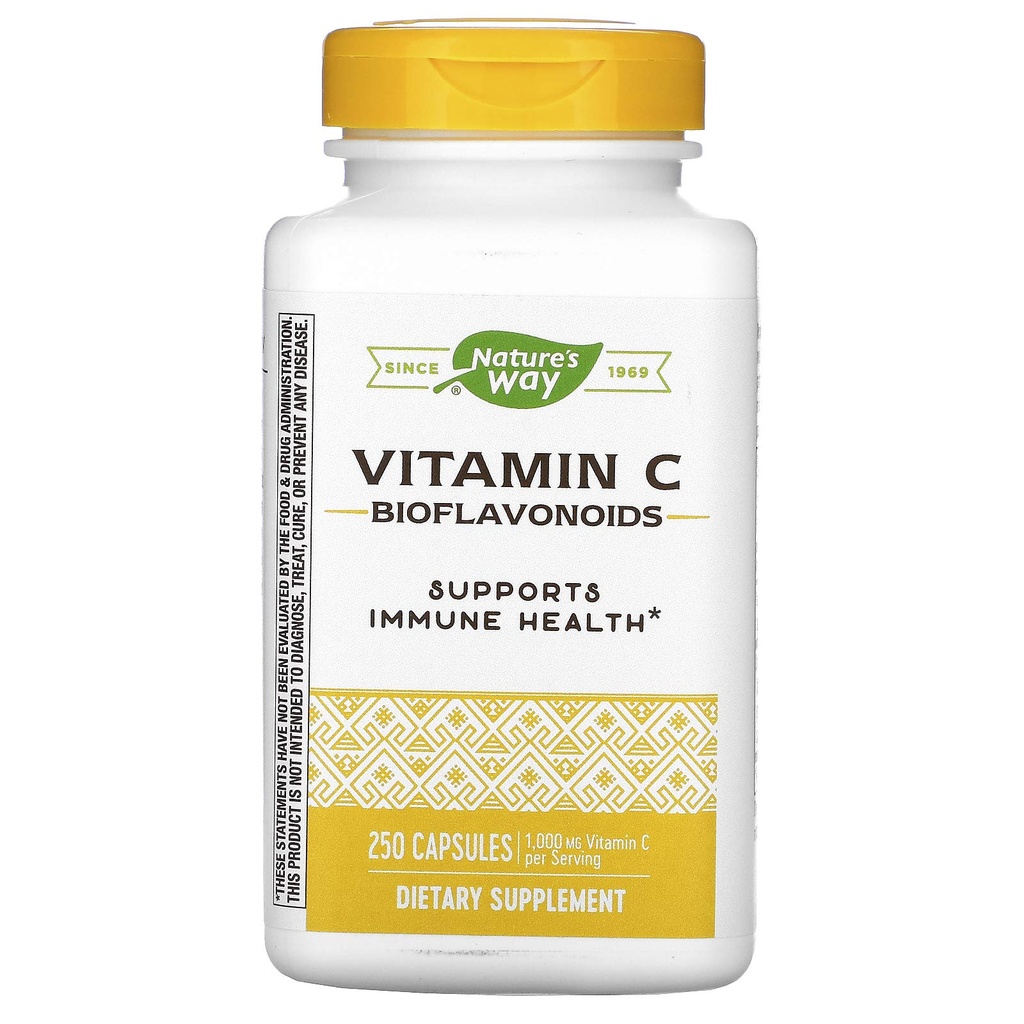 Nature 's Way Witamina C z bioflawonoidami, Wsparcie immunologiczne *, Witamina C o dużej mocy na 2-kapsułkowe podawanie, Promotes Collagen *, 1000 mg na 2-Kapsułki Podawanie, 250 Kapsułek (Opakowanie może Vary)