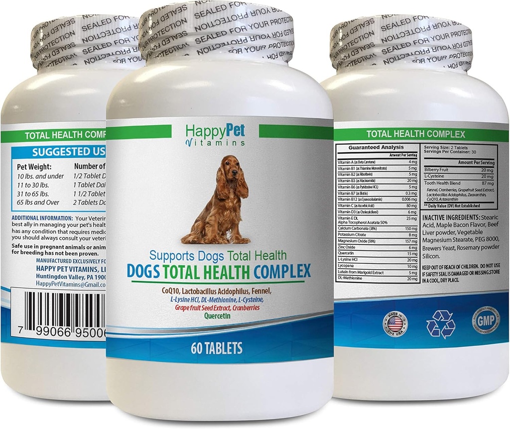 Dog Healthy Coat Supplement - Psy Kompleks całkowitego zdrowia - Naturalny - Najlepszy płaszcz immunologiczny zębów UTI zdrowia - quercetin dla psów - 1 butelka (60 terapi)