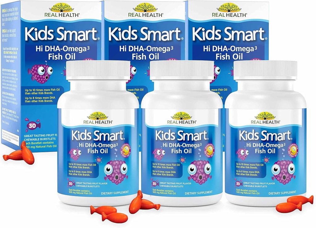 Real Health Bioglan Kids Smart Omega 3 Fish Oil, 30 Burstlets do żucia (Opakowanie 3)