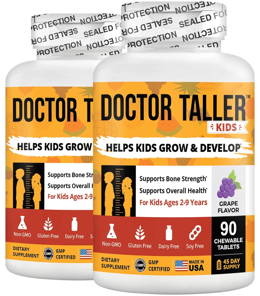 NuBest Doctor Taller Dzieci - Dzieci Multivitamin, Toddler Witaminy - Wsparcie kości Siła, Wzmocnione odporność z wapniem, Multivitamin dla wieków od 2 do 9 - Smak winogronowy - 90 Tabletki do żucia 124; Opakowanie 2