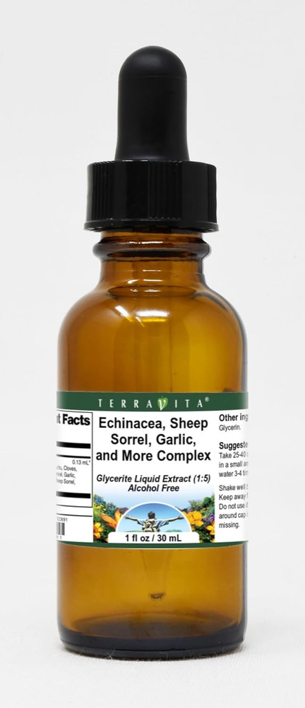 Terravita Echinacea, Sorrel owiec, Czosnek i bardziej złożony ekstrakt płynny glicerolu (1: 5) - No Flavor (1 oz, ZIN: 523691)