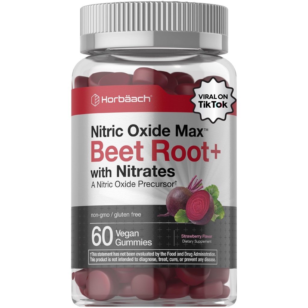 Horbäach Nitric Oxide Beet Root Gummies (Gummies) 124; 60 Hrabia 124; z azotanami 124; Strawberry Flavor (Flavor) 124; Vegan, Non-GMO, Gluten