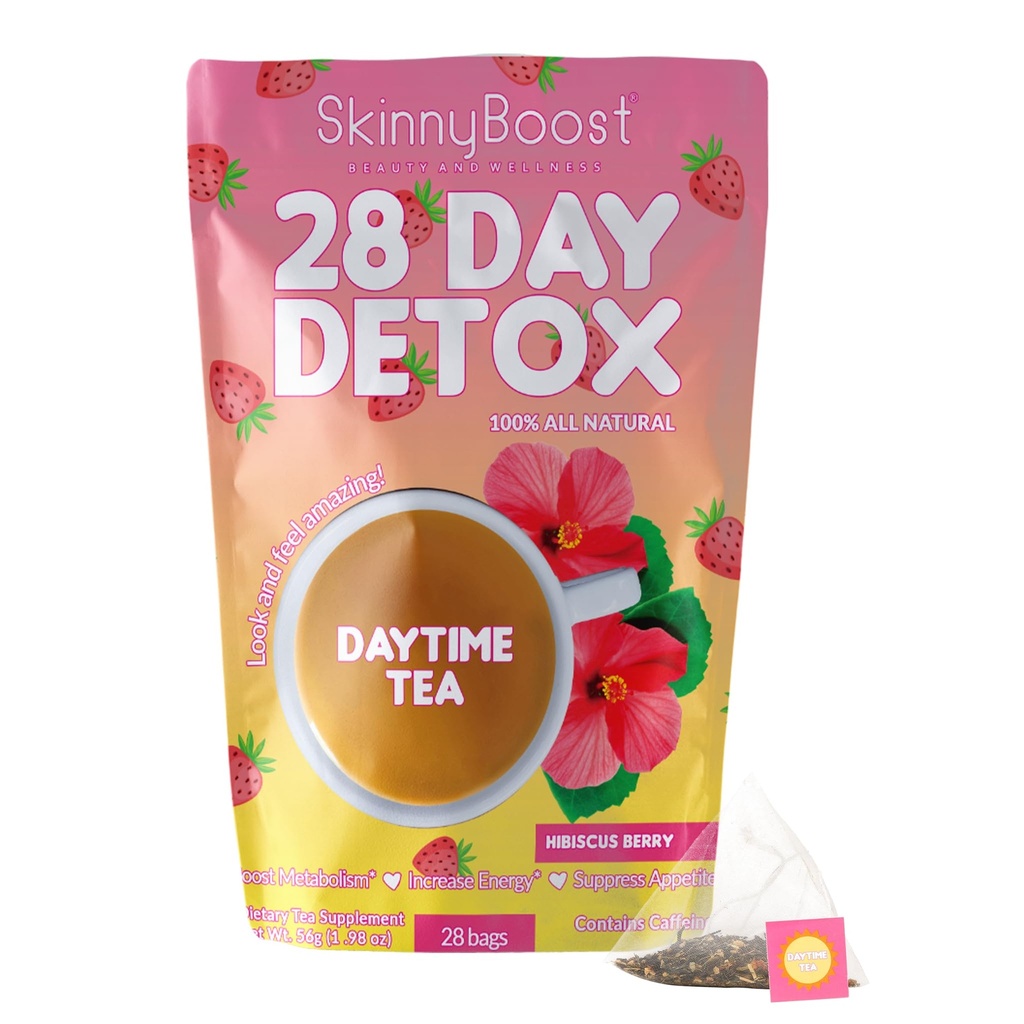 SkinnyBoost 28 Day Detox Daytime Tea -HIBISCUS BERRY (28 Tea Bags) Wsparcie metabolizmu Boost, Detox, Wszystkie naturalne, Nie GMO, Wegan, Keto Friendly