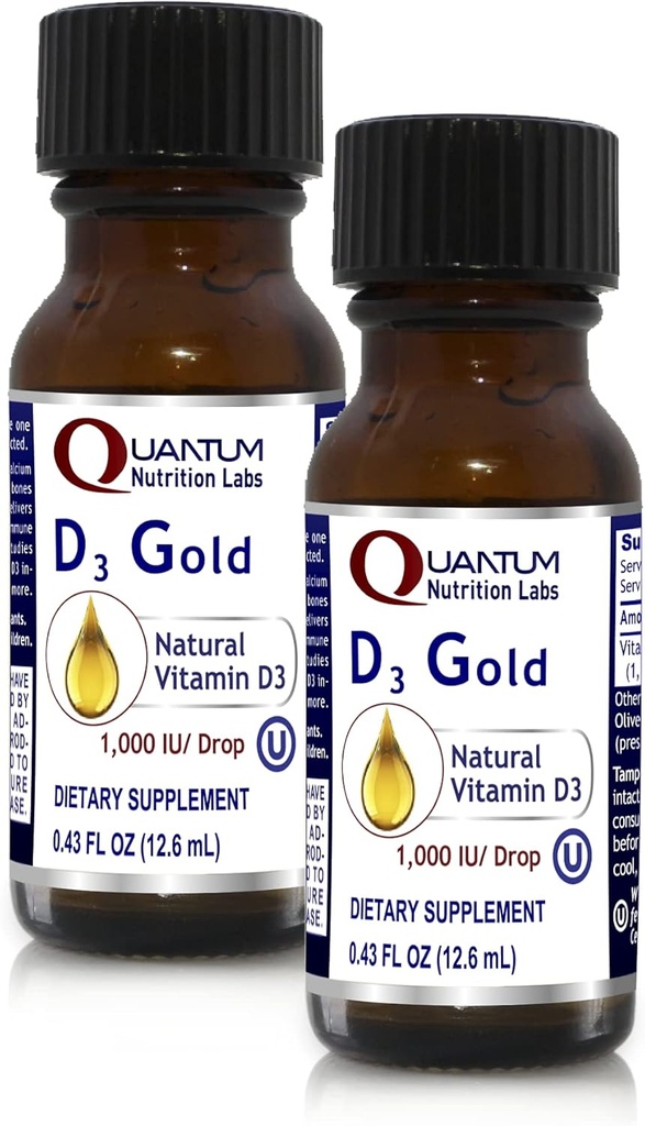 QNL D3 Gold - Witamina D płynne krople - Suplement do kości - Oferta układu sercowo-naczyniowego i immunologicznego - Premium Health & Wellness Product - 0.43 fl oz (2 opakowania)