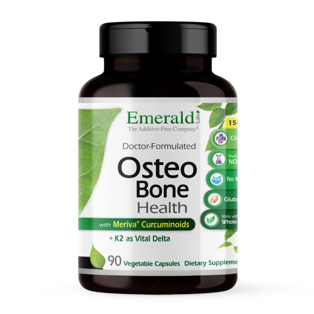 EMRALD LABS Osteo Bone Health - Immune Support & Bone & Joint Supplement z witaminą D3, K2, Wapniem, Magnezem, OptiMSM, Meriva Phytosome & More - 90 Kapsułki roślinne