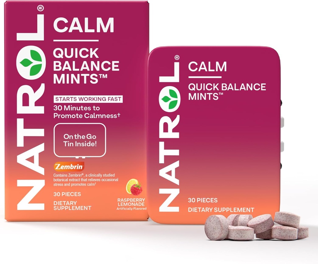 Natrol Quick Balance Calm Mints, Suplement diety, Lemoniada malinowa artystycznie smakowane, 30 Count, 15 Day Supply