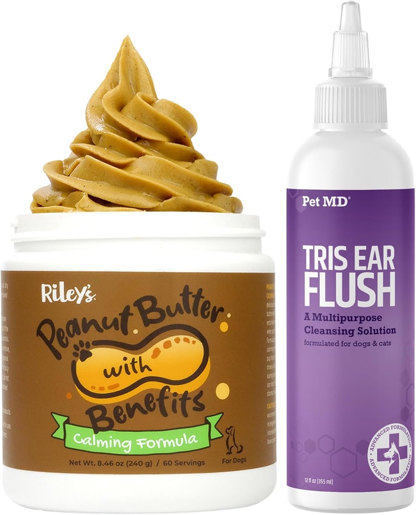 Pet MD weterynaryjny Tris Ear Flush + Riley 's Calming Peanut Masło dla psów