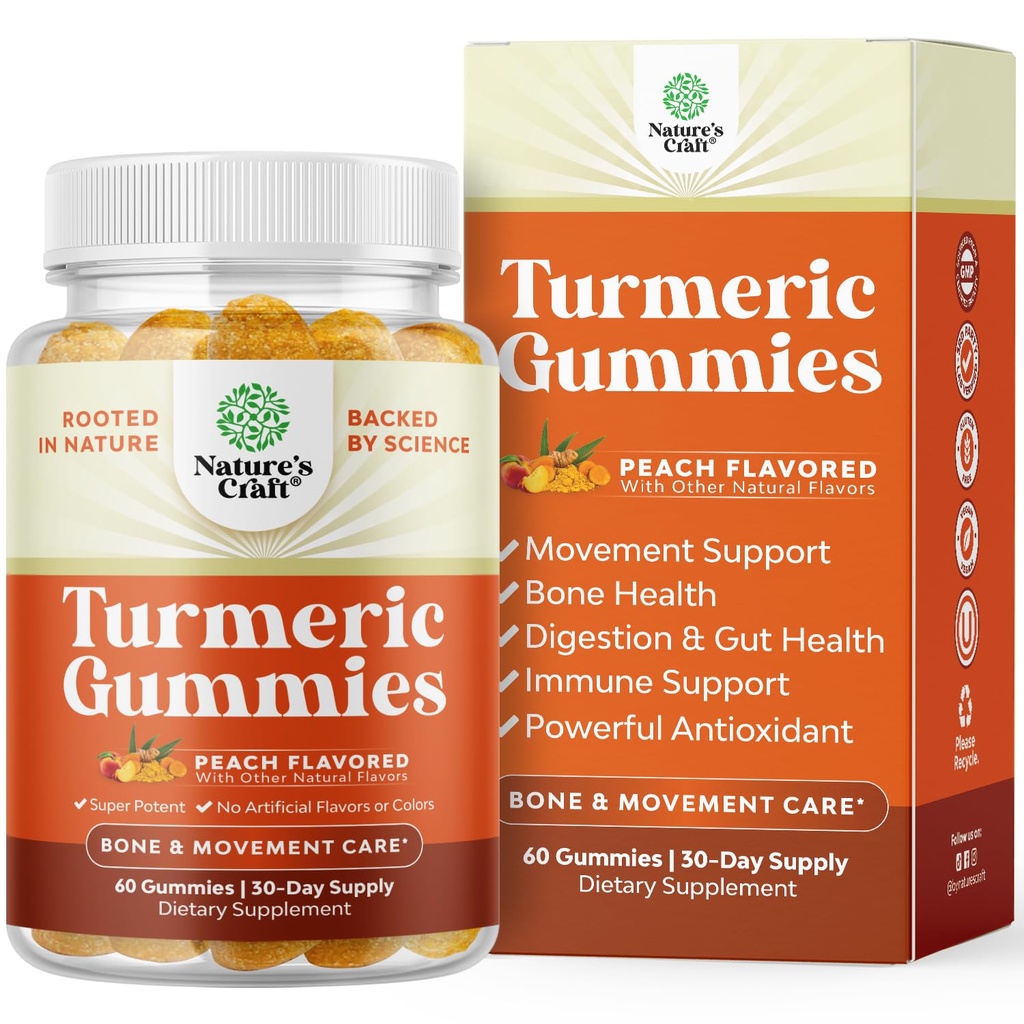 Kurkumina kurkumina Gummies immunologiczna - Gummeje immunologiczne Booster Turmeric dla wspólnego wsparcia i zaawansowanej pielęgnacji skóry - z Black Pepper Joint Supplement Gummy Vitamin z Curcumin Proszek