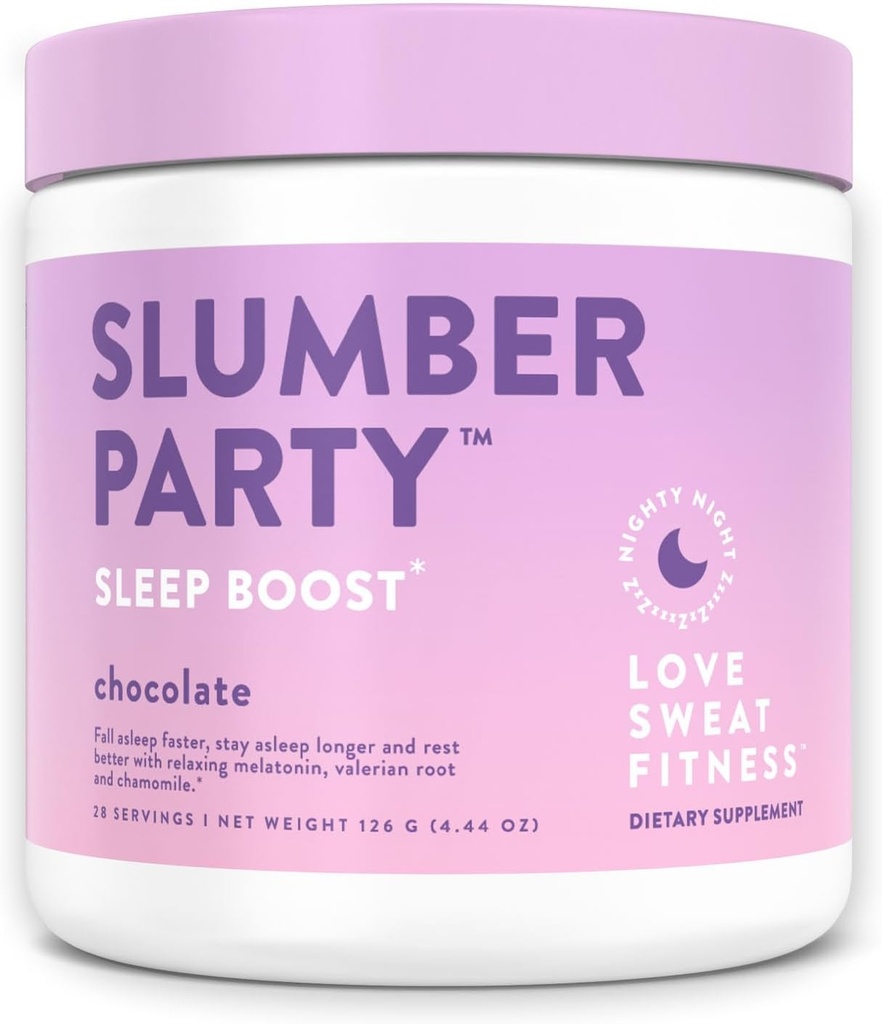 Love Sweat Fitness Sleep Boost Proszek 124; Slumber Party Czekoladowy 124; Poprawia sen, Wspomaga odzysk mięśni 124; Wegan, Gluten Free, Non-GMO Birmingham 124; 28 Sługi