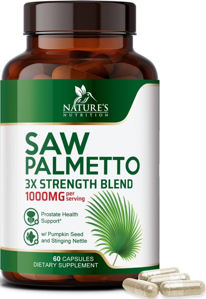 Saw Palmetto for Men 1000MG - 3X Siła Prostate Health Supplement - Herbal Extract Supplement - Prostate Supplements for Men 's Health Supplement, Prostate Urnary & Hair Health Supplement - 60 kapsułki
