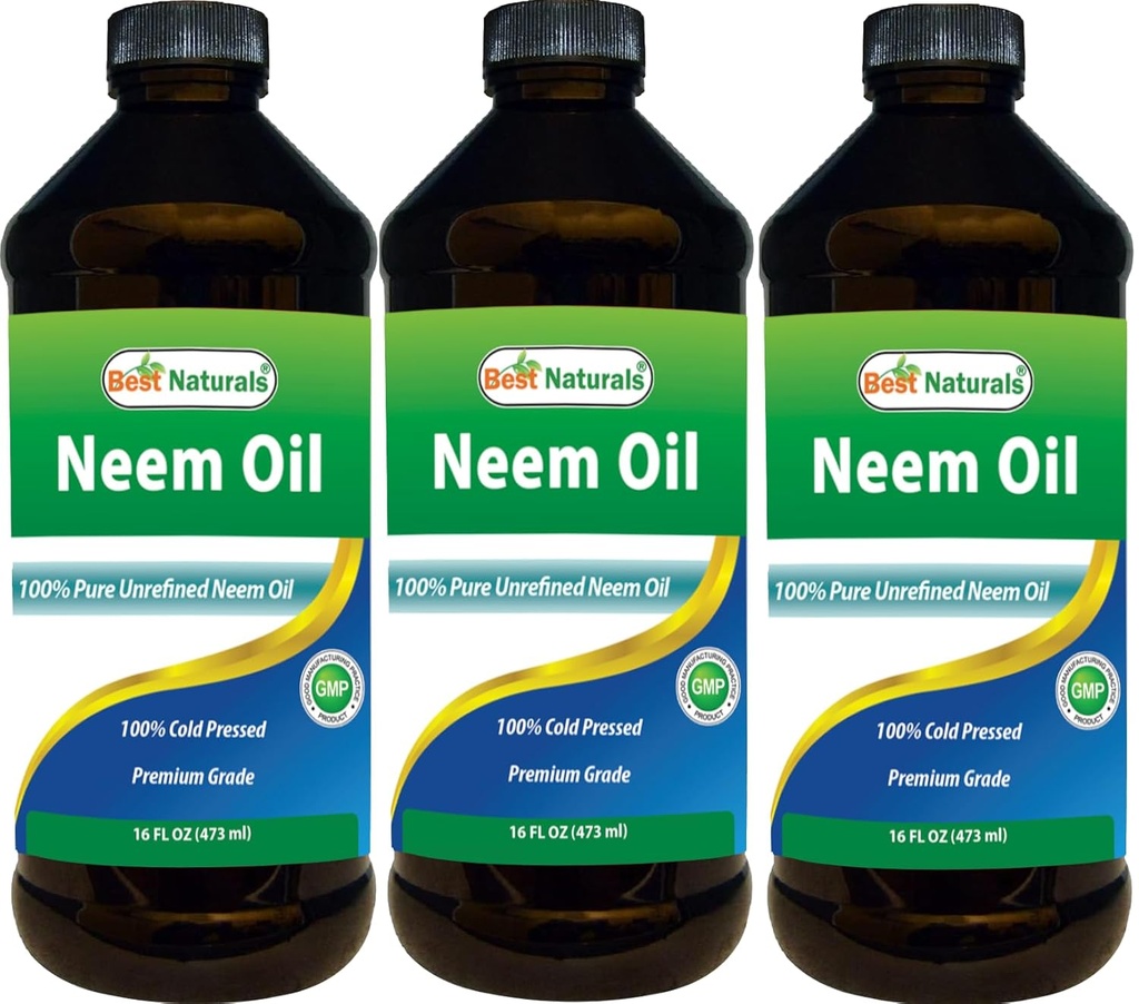 Najlepsze Naturals 100% Czysty olej Neem, 100% Cold Pressed i nierafinowany - 16 OZ (3 butelki)