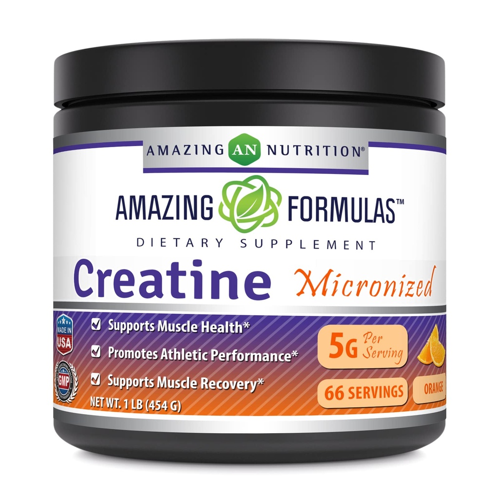 Amazing Formuły Mikronizowane Monohydrat Kreatyna w proszku Suplement do wstrzykiwań 124; 5000 mg na Podawanie 124; Idealny suplement do ćwiczeń przed i post 124; Made in USA (1 LB, Orange)