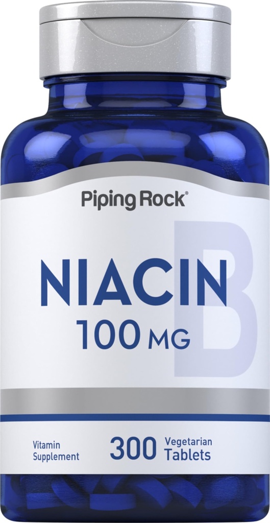 Piping Rock Niacin Suplement dla kobiet i mężczyzn 124; 100mg 124; 300 Tabletki 124; Kwas nikotynowy z flushing 124; Wegetarianin, Non-GMO, Gluten Free