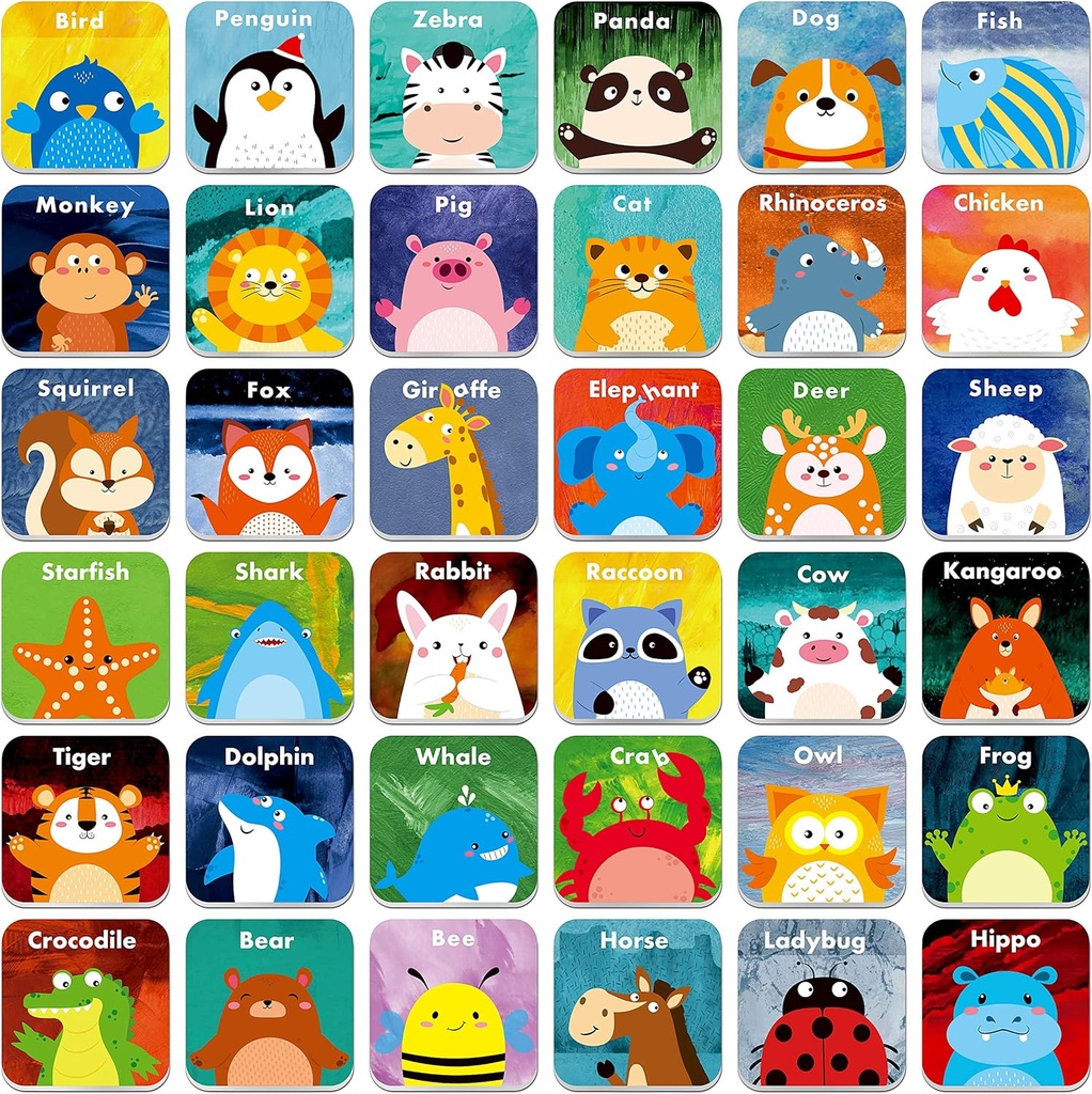 Hebayy 36 Pair Zwierzęta pasujące do gry Cartoon karty flash equivable (72 PC, Każdy środek 2 "X 2")