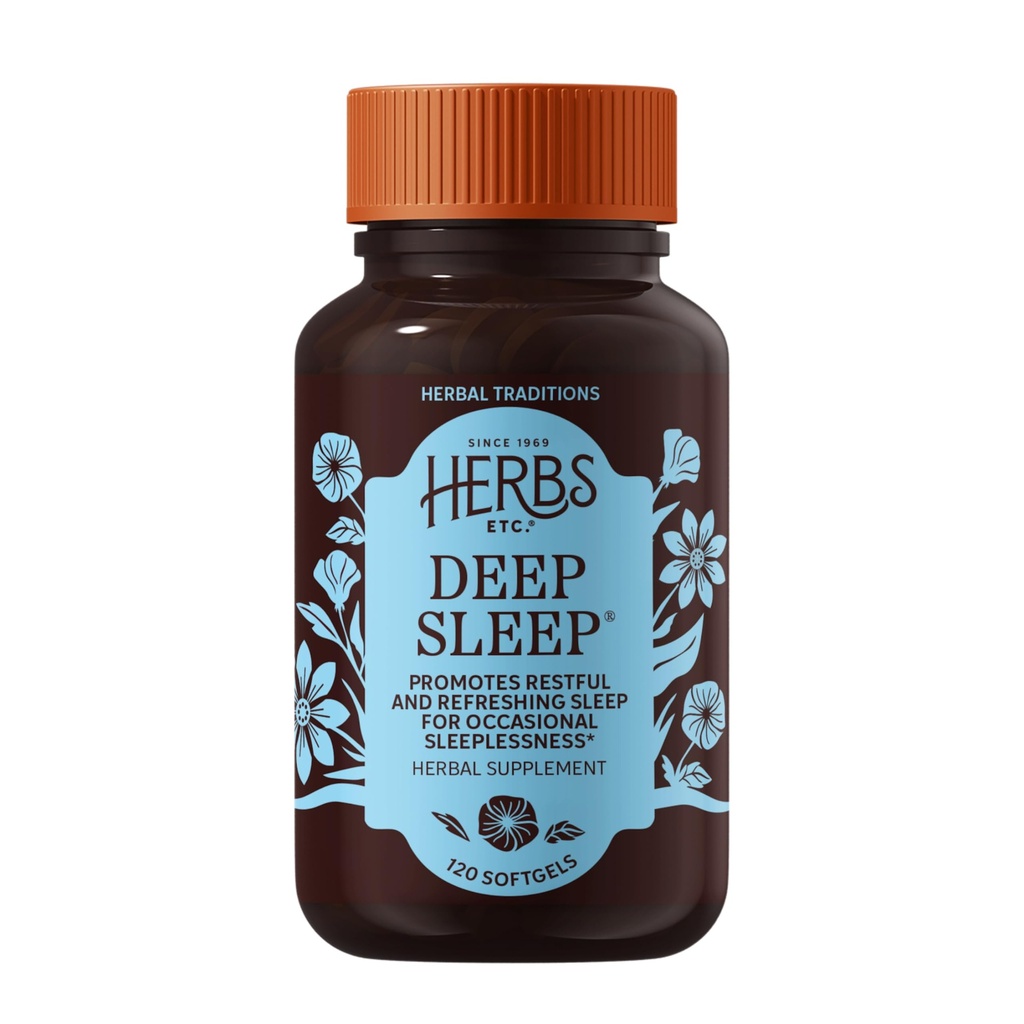 Herbs Etc. Deep Sleep Softgels - Herbal Sleep Supplement Supplement - Rest & Calming Support with Passionflower, Chamomile & Lemon Balm - 120 Softgels (120 Servings)