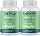 Witamina BESTVITE B12 (metylokobalamina) 2000mcg (480 Kapsułki wegetariańskie) (2 x 240) (Metyl B12) - Brak stearynianów - Wegan - Nie GMO - Bez glutenu