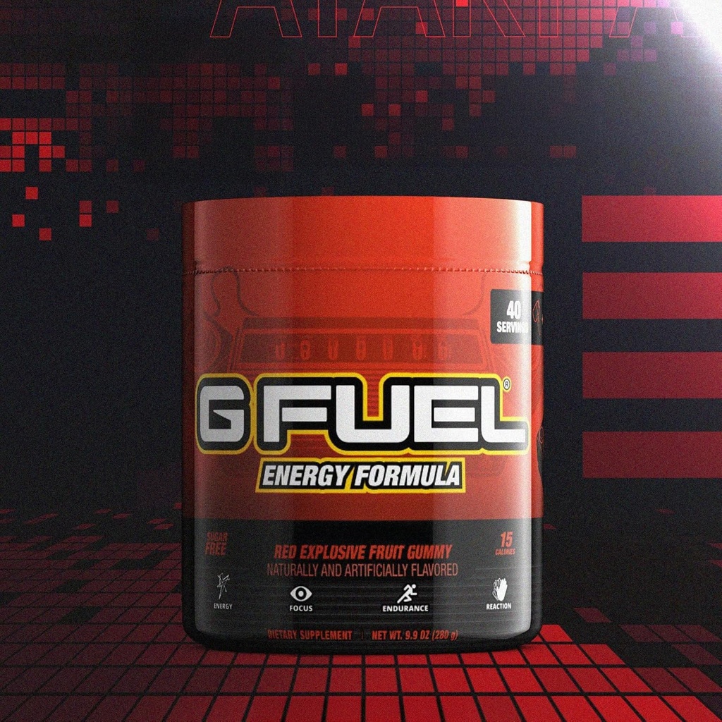 G Fuel 2600+™ Energy Drink Powder, Pre Workout Caffeine Mix for Gaming, Sugar Free Focus Amino, Vitamin + Antioxidants, 9.9oz (Red Explosive Fruit Gummy, 40 Servings)