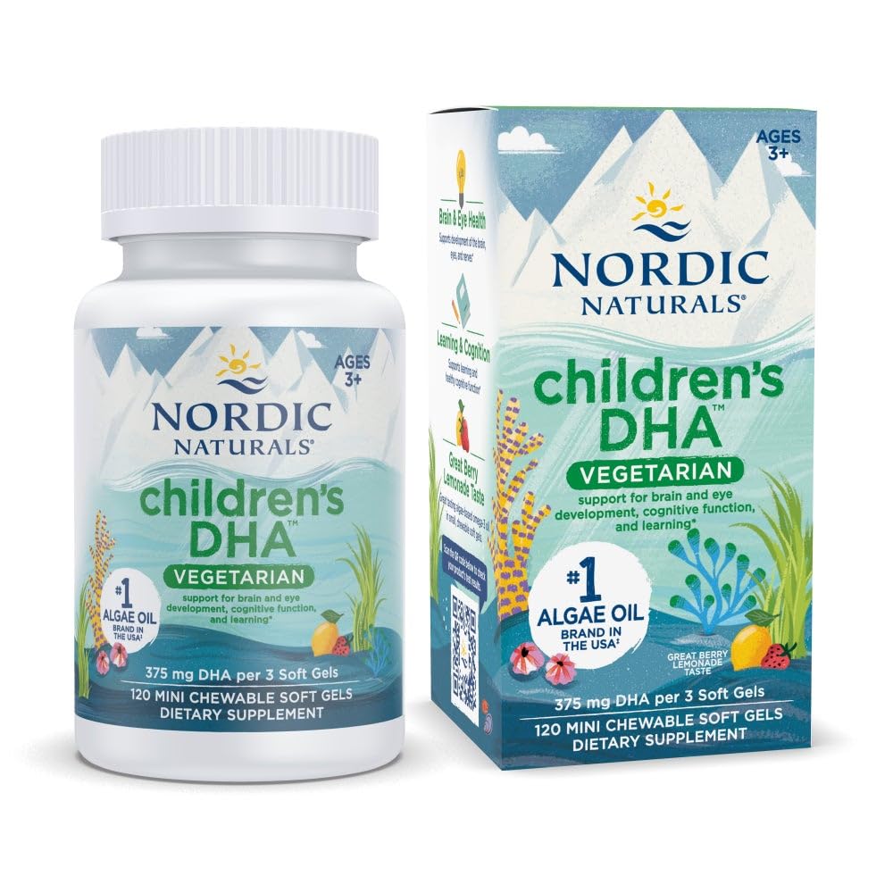 Nordic Naturals Dzieci DHA Wegetarianin - Dzieci DHA Omega- Suplement -Algae Oil - Berry Lemonade Mini Chewables - Plant- Based Formuła dla wieków 3 + - 120 Soft żele - 40 Służenie