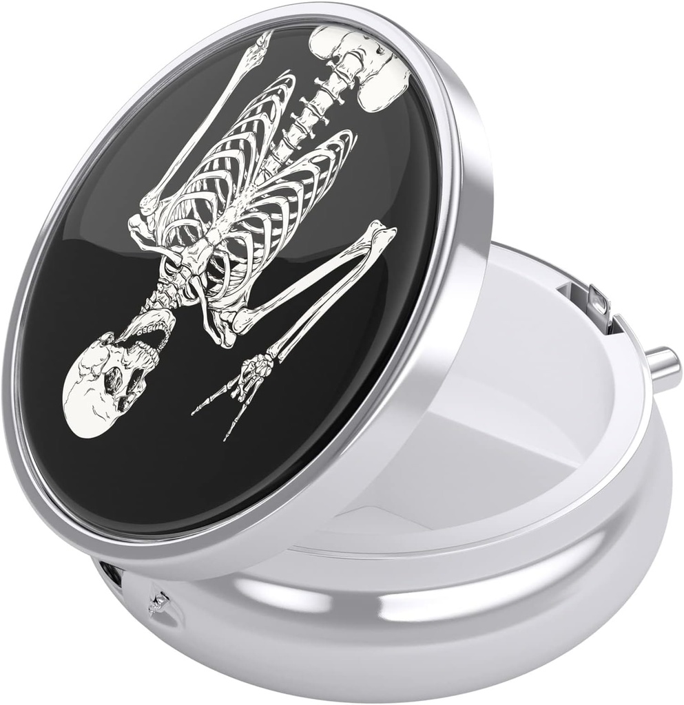 Nipichsha Pill Box, Mały piórnik do torebki i kieszeni, Cute Travel Medicine Organizator, Przenośny pojemnik na leki do przechowywania witaminy, Medycyna, Olej rybny i suplement, Szkielet ludzki