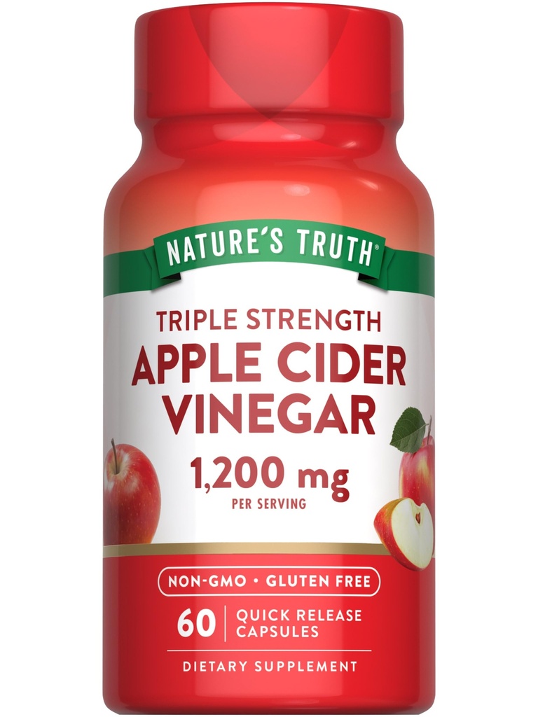 Nature 's Truth Jabłko Cydr Ocet Kapsułki 124; 1200mg Nex124; Quick Release Pills Next 124; Non- GMO & Gluten