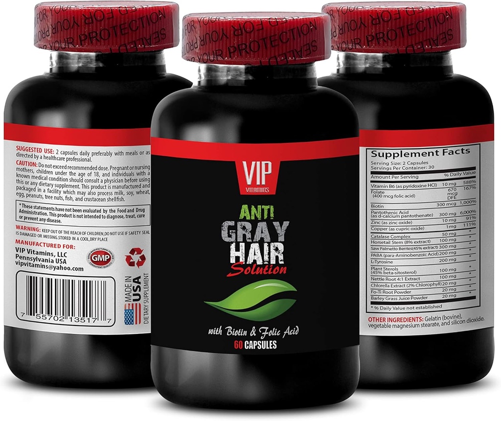 Najlepsi Naturals Anti Gray Hair - Anti Gray Hair for Men and Women - GET Your Style Back - Powstrzymuje Szarą zmianę Włosów - katalazę na Szare Włosy - Anti Gray Hair Supplement - Support Hair Vitamin 1Bot 60Caps