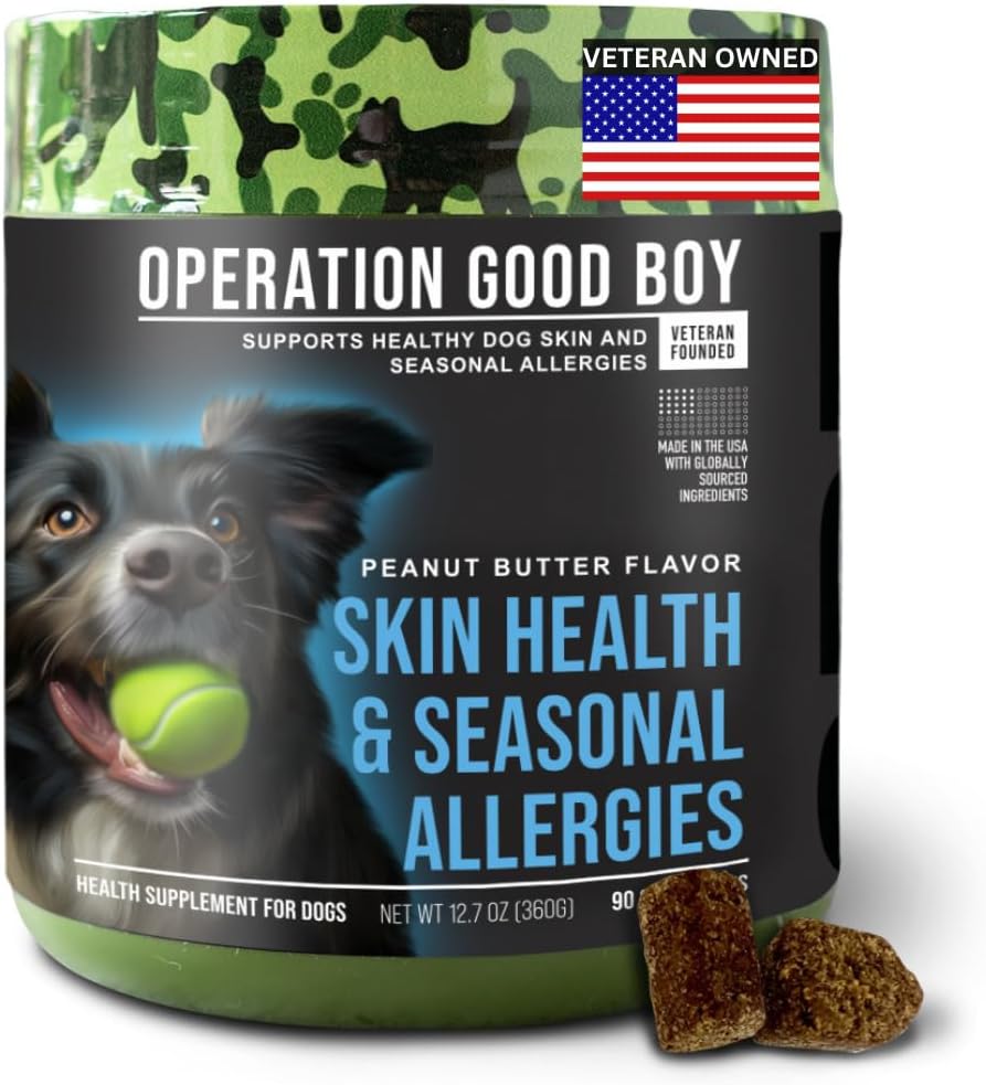 O.G.B. Operation Good Boy - SRE: Skin/Coat/Allergy Supplement for Pets - 90 Count Soft Chews - 12.7 oz - Made Natural Ingredients - Veteran Owned