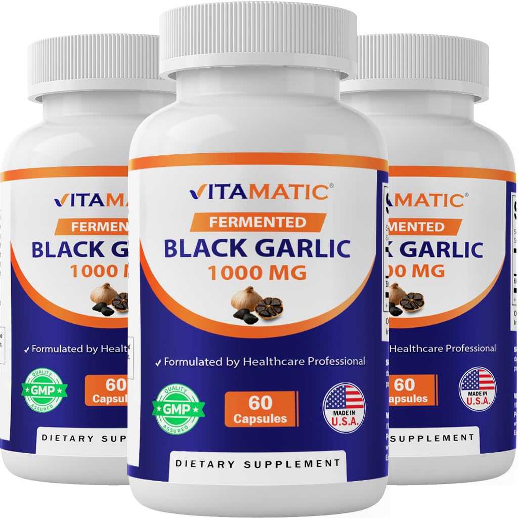 Vitamatic 3 Pack Fermented Black Garlic Extract 1000 mg 60 Kapsułki - Non-GMO, Gluten Free - (Razem 180 Kapsułki)