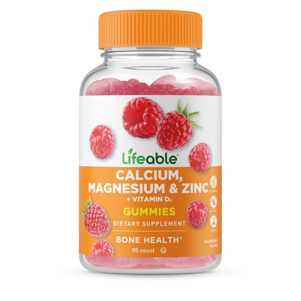 Żywy cynk z magnezem wapnia z witaminą D3 Gummeje Gummei 124; Great Tasting Wapnia Magnezu Cynk Suplement D3 Gummei 124; dla zębów i kości Zdrowie 124; Gummeje wapnia dla dorosłych 124; 90 Gummei