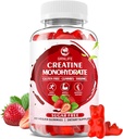 Jednowodzian kreatora Gummie dla mężczyzn i kobiet, Jednowodzian do żucia, Jednowodzian kreatora dla mięśni, Budowniczy mięśni, Energy Boost, Bez cukru, Wegan, Flavor- 60 Strawberry Count