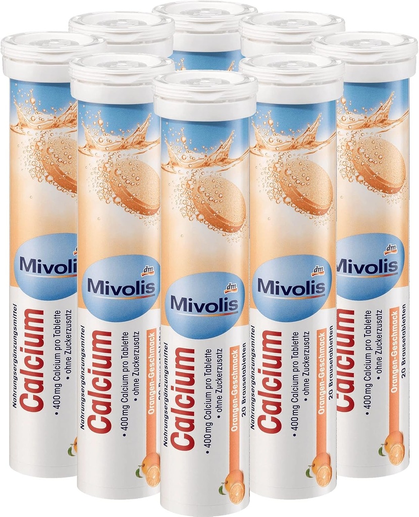 Mivolis Wapnia musujące tabletki - Suplementy diety 8 Tubes x 20 szt. 124; Niemcy