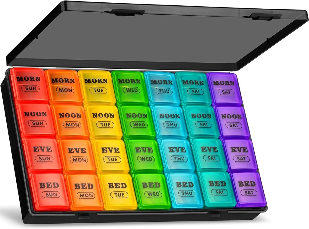 XL Dużych Cotygodniowych Pill Organizator 4 razy dziennie, 7- Day Pill Pudełka i Organizator AM PM, Duże Komory Pill Case, Monthly Medication Organizator 28 Dni Dispenser dla olejów rybnych