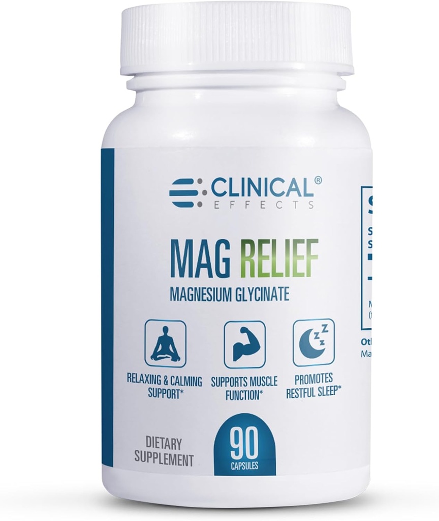Efekty kliniczne Mag Relief Magnezu Suplement - 275 mg Pure Magnezu Glicynian Kapsułki - 90 Magnezu Kapsułki - Jakość Magnezu dla Cramp Defense, Kości, Mięśnie i Nerve Wsparcie - USA Made
