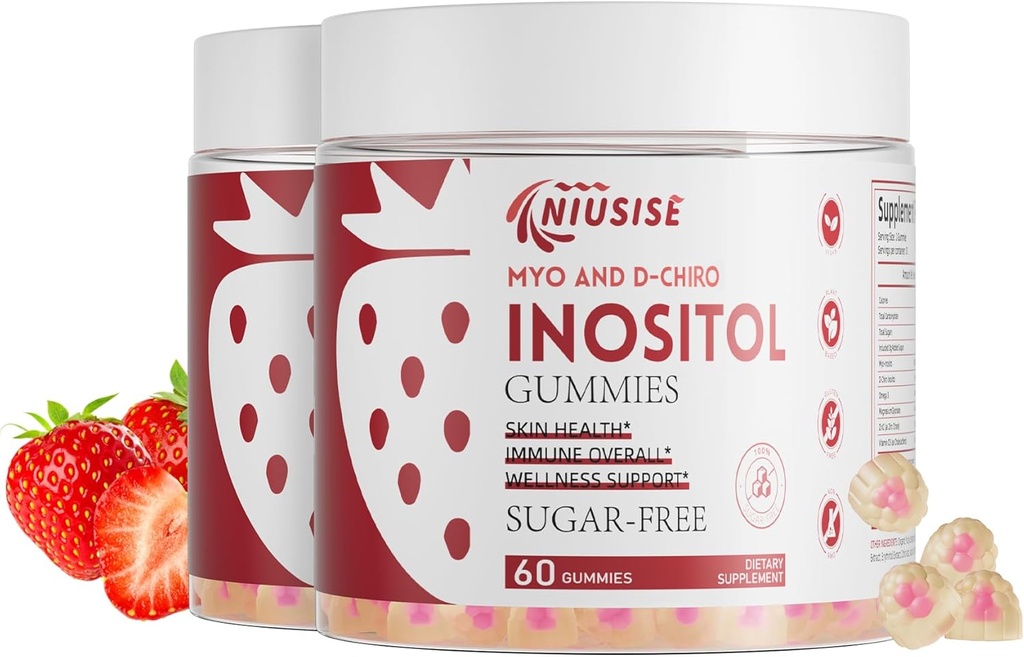 Inozytol Gumiaki, suplement inozytolu z Myo- Inozytolem & D- Chiro Inozytol + Witamina D3, Ideal 40: 1 Stosunek, z Magnezu Glycinate 400mg, Wspiera regularny cykl dla kobiet, Wegan, 2 Pack
