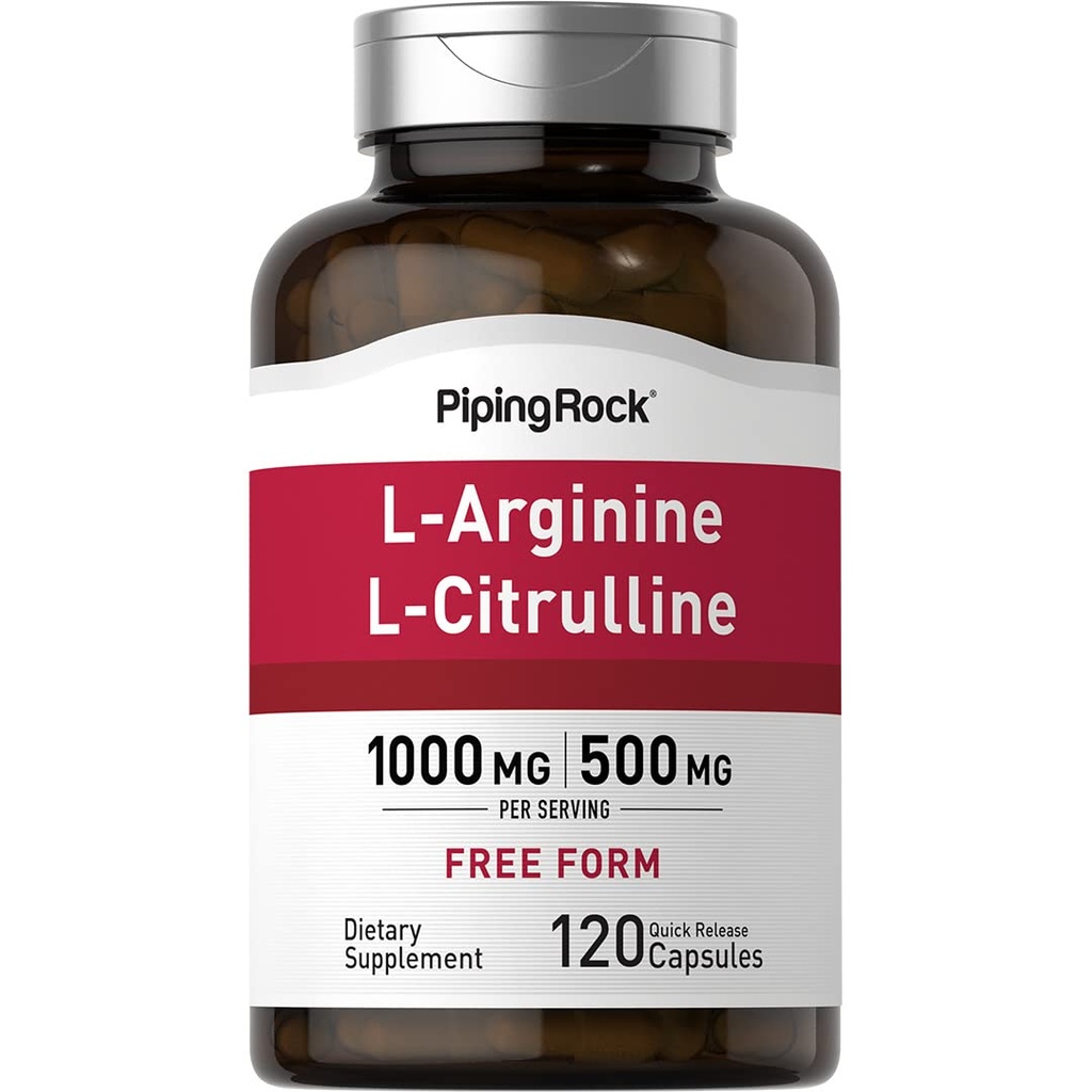 Piping Rock L- Arginine L- Citruline Supplement 1500 mg 124; 120 Kapsułek 124; Free Form Pills 124; dla mężczyzn i kobiet 124; Non-GMO, Gluten Free