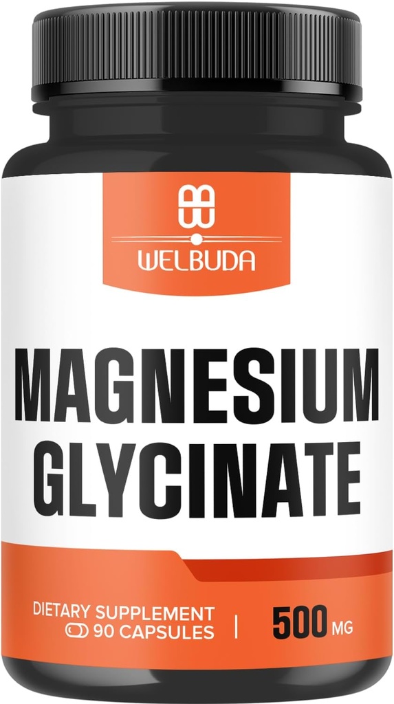 Magnezu Glycinate Supplement z 20% Oczyszczony - 500mg dla zdrowia mózgu, kości, produkcji energii, Komfortowy nastrój i mięśnie - 90 Kapsułki - Zapewnia 100mg Magnezu elementarnego