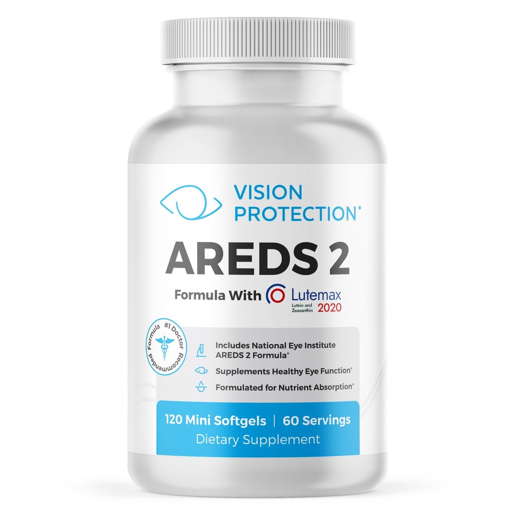 AREDS 2 Witamina oczu i suplement mineralny dla zdrowia oczu, Lutemax 2020 z Natural Eye Institute AREDS 2 Badanie składników Luteina, Witamina C, & Zeaksantyna, 120 Mini Softgels