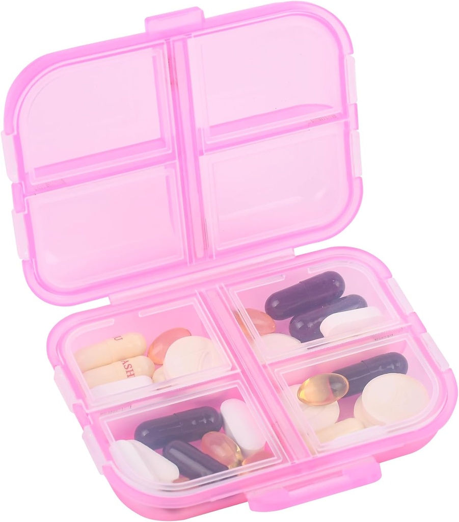 Travel Pill Organizator Małe 8 Komory gridowe Pill Holder Box - Przenośny pojemnik na leki - Codzienne Cotygodniowy Organizator Lekarstwa